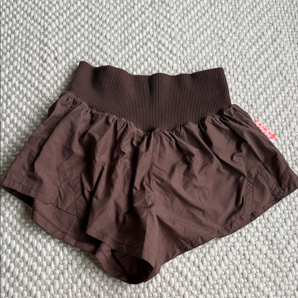 Free People Chocolate Brown Ribbed Waist Athletic Shorts
